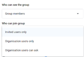 Image showing membership settings on Google groups